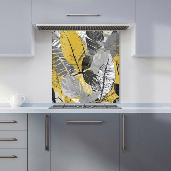 Warren Reed - Designer Grey Yellow Floral Leaves Kitchen Splashback