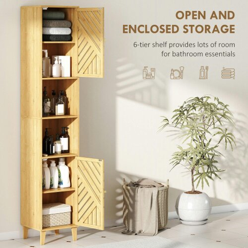 Wyld Haus Hami Bathroom Storage Cabinet With Bamboo Door And Multi Storage Layout Natural Finish