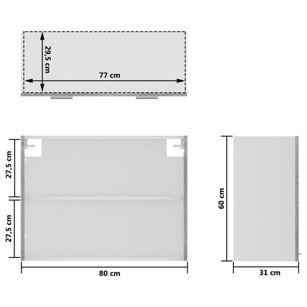 Berkfield Hanging Glass Cabinet Grey Sonoma 80x31x60 cm Engineered Wood