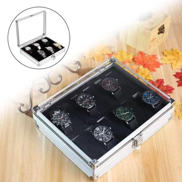 Dyzi 12-Slot Watch Storage Box with Cushions Faux Leather White