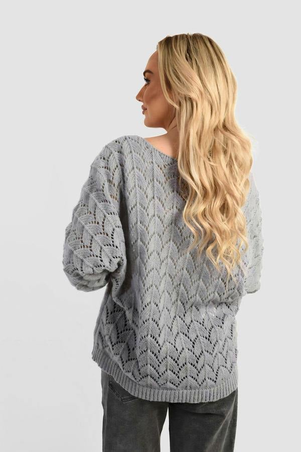 Eliza Half Sleeve Chunky Cable Knit Jumper - Grey