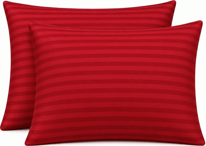 Night Zone 250 Thread Count Stripe Pillowcase Pair – 100% Cotton Hotel Quality Bed Linen - Red - Housewife Pillowcase
