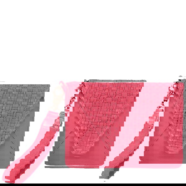 Assots London 'CRESCENT' Pink Leather Flap-over Woven Clutch Bag