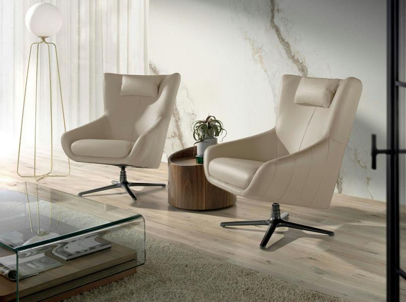 Angel Cerdá Grey Taupe Leather Swivel Armchair 5090
