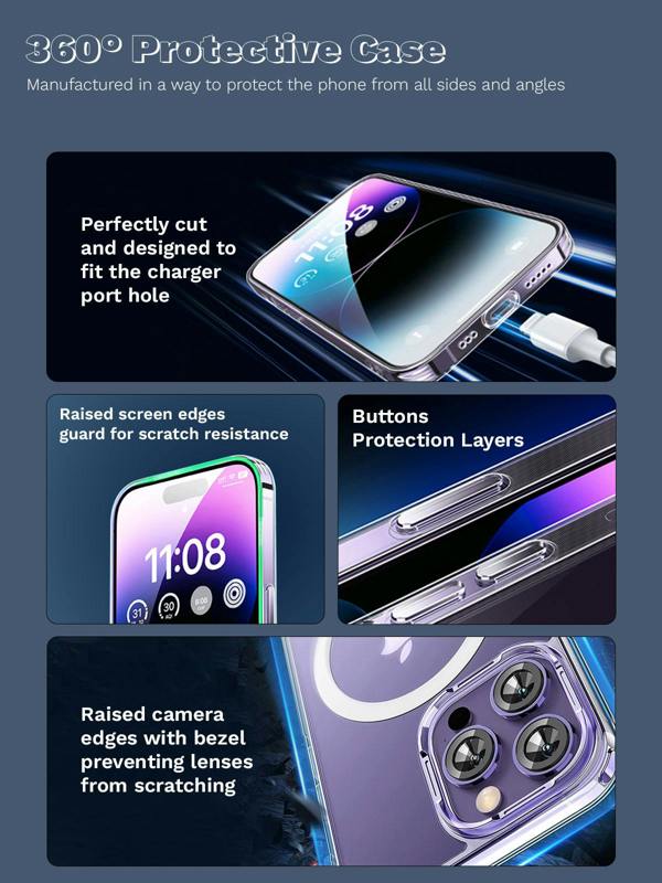 ULTRICS Magnetic Case for iPhone 14 Series, MagSafe Compatible Clear Shockproof Phone Cover