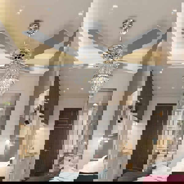 52Inch Silver Ceiling Fan with Light Crystal Droplets Chandelier Ceiling Fans Living and Home 
