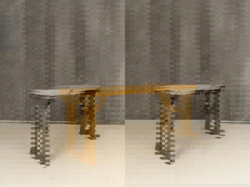 Hollies Rounded Wooden Garden Table – Rustic Finish Outdoor Picnic Dining Desk for Gardens, Patios, and Backyards