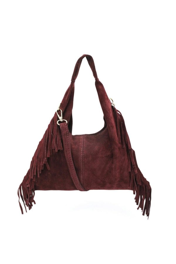 Kitise Italian Genuine Suede Fringe Crossbody Shoulder Bag