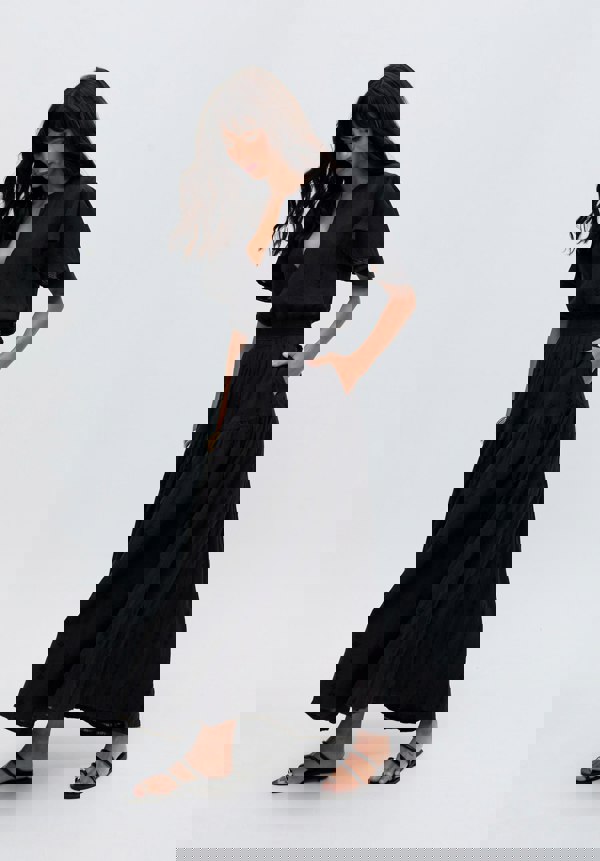 womens premium Flutter Sleeve Jacquard Maxi Dress In Black - image 4