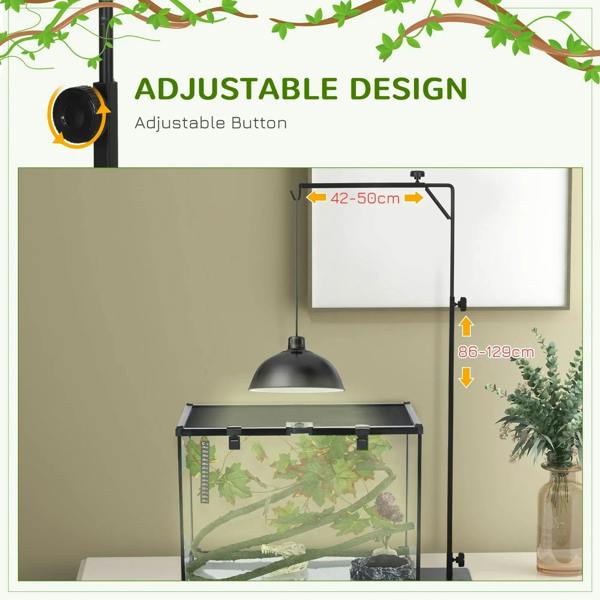 Black adjustable lamp stand with hanging hook, dome lamp, and height adjustment