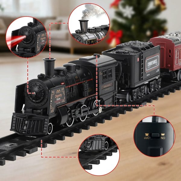 deAO Toys Deluxe Edition Steam Train Set Electric Classic Locomotive Toy with Lights, Real Smoke & Sounds