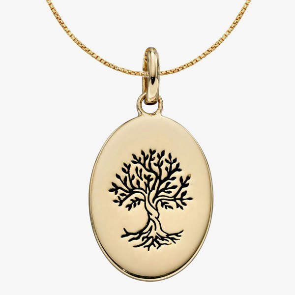 T. H. Baker 9ct Yellow Gold Oval Oxidised Tree of Life Necklace GP2280 GN141