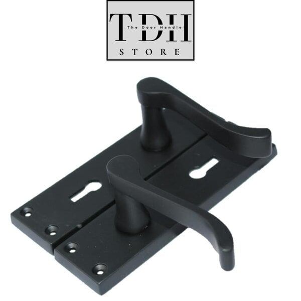 EDH Door Hardware Matt Black Victorian Scroll Door Handles – Handle Only, Handle + Lock or Lock Only – 150mm x 43mm