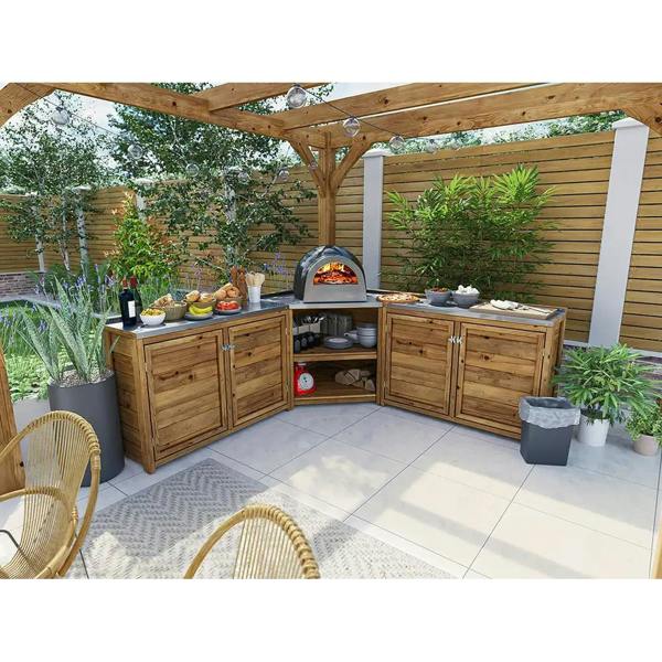 Dunster House Wooden Garden Kitchen Unit J-Configuration With Stainless Steel Countertop, W2m x D2m / W7' x D7'