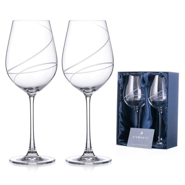 Diamante Red Wine Glasses Pair 'Aurora' with Swarovski Crystals - Set of 2