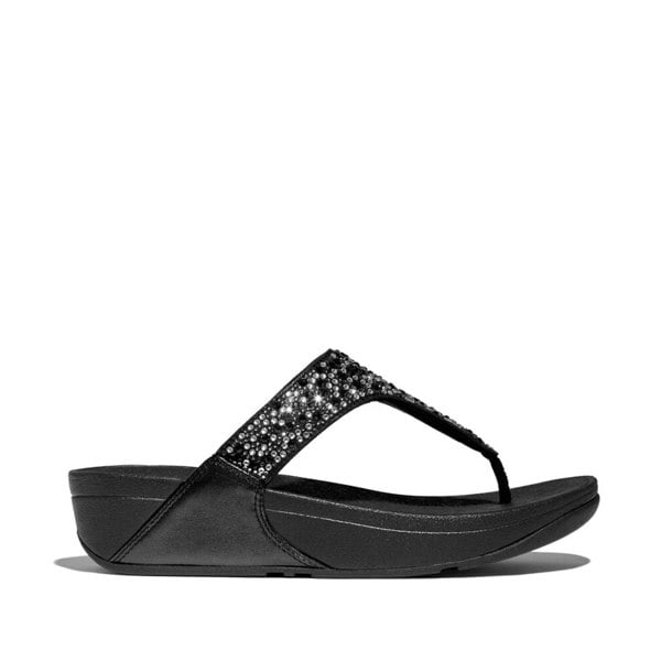 FitFlop LULU CRYSTAL-MIX Womens Toe Post Sandals All Black