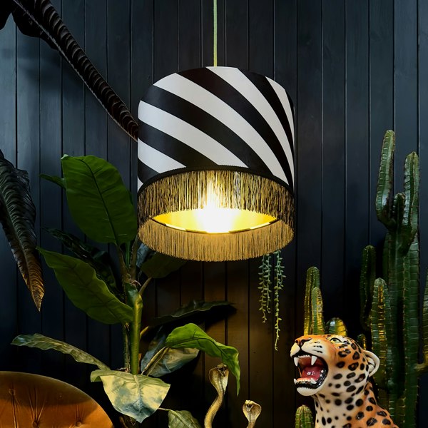 love frankie Liquorice Helter Skelter Velvet Lampshades With Gold Foil Lining and Fringing