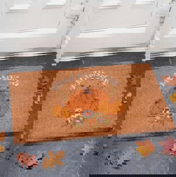 Kingsbury Gifts Autumn Hello Pumpkin Harvest Natural Coir Welcome Doormat