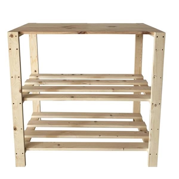 Core Products 3-Shelf Freestanding Storage Rack, Heavy-Duty with Solid Worktop, Solid Pine