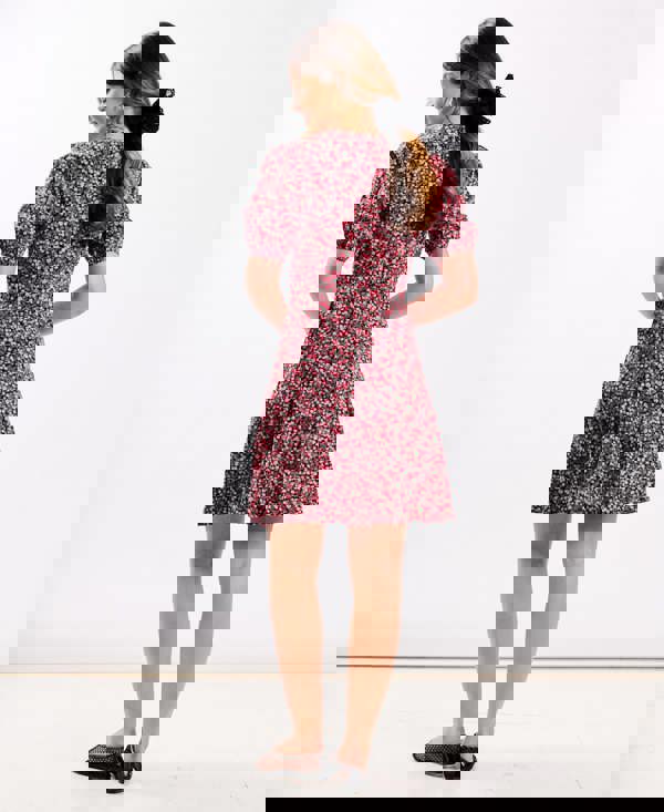 Red Floral Puff Sleeve Mini Dress