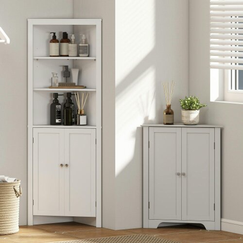 Wyld Haus Dotre Corner Bathroom Storage Cabinet With Cupboard And 3 Tier Shelves White