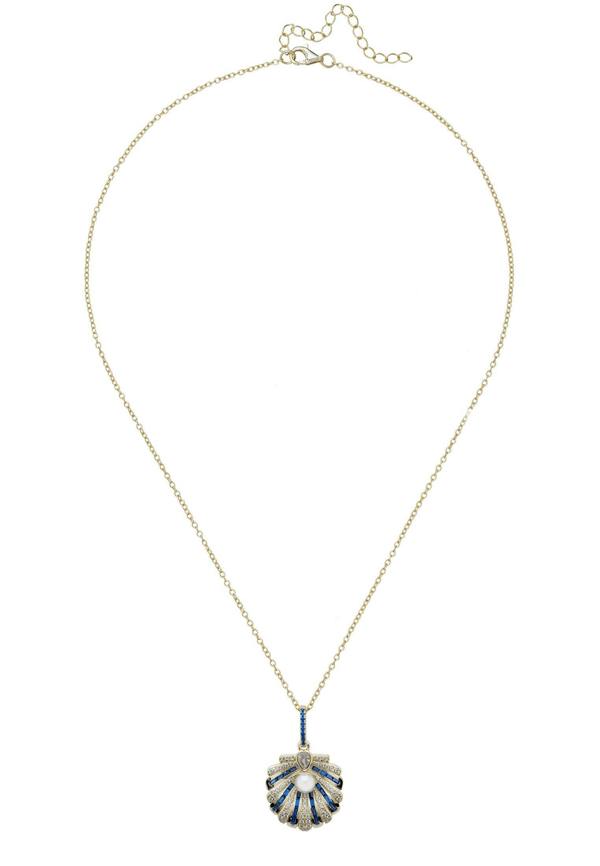 Blue clam art deco gold necklace.