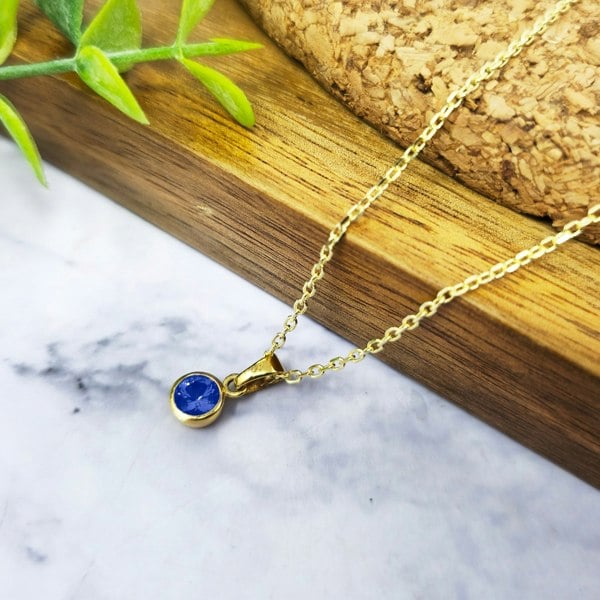 Mini Round Sapphire September Birthstone Pendant Necklace