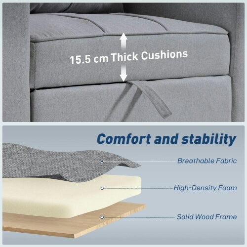 Wyld Haus Soliri Light Grey Upholstered 3 In One Convertible Single Sofa Bed Tufted Cushion