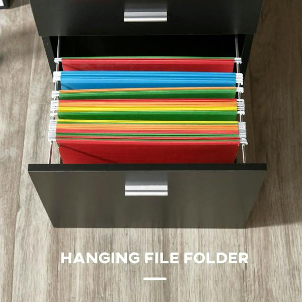 Black desk storage drawer holding hanging file folders