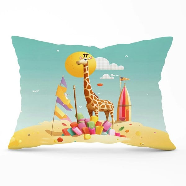 Warren Reed A Giraffe On A Beach Holiday Cushions