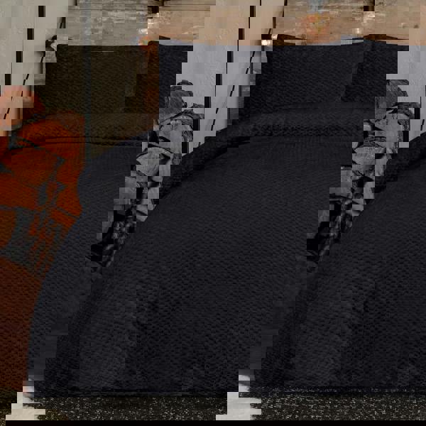 Smart Living Luxury Super Soft & Reversible Waffle Teddy Fleece Duvet Set- Black