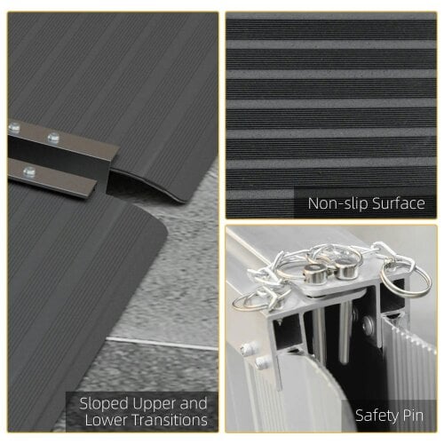 Bobobiy Wheelchair Ramp, 152L x 73Wcm, 272KG Capacity, Folding Aluminium Threshold Ramp with Non-Skid Surface, Transition Plates Above and Below