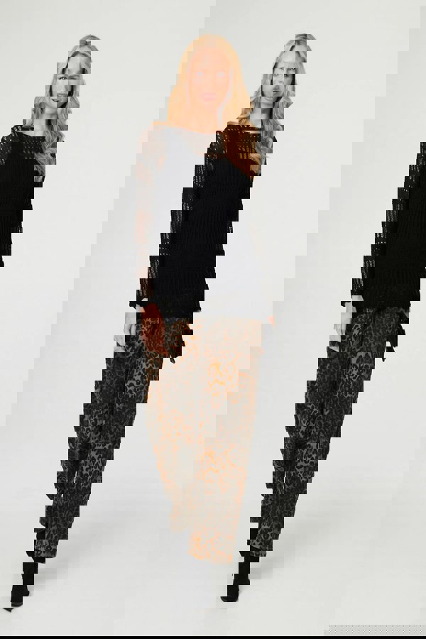 Black | Semi Sheer Mesh Layered Long Sleeve Top
