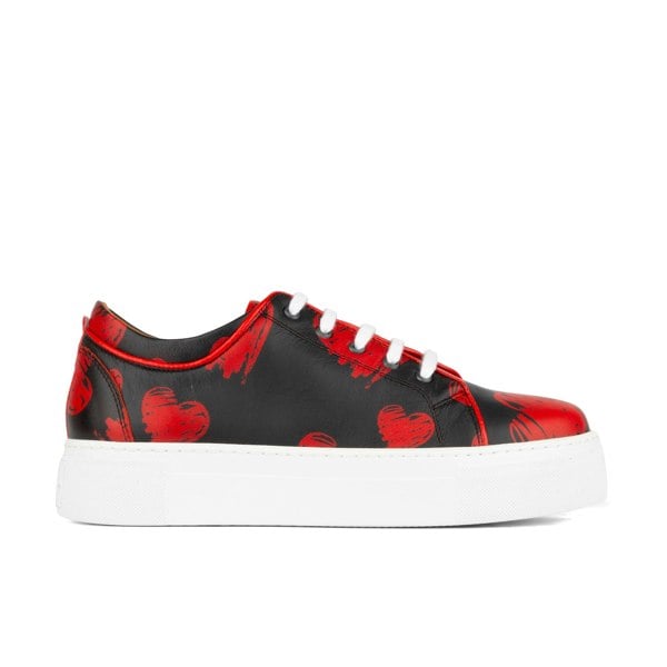 Embassy London Camila - Lovehearts - Women's white sole trainer in red love hearts leather