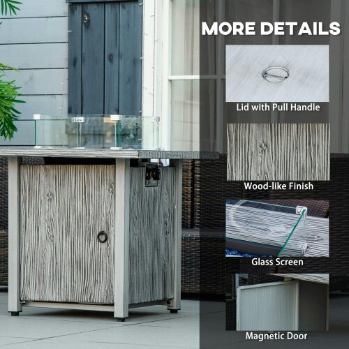 Wyld Haus Vesoka Steel Grey Square Garden Outdoor Gas Fire Pit Table With Cover And Glass Screen