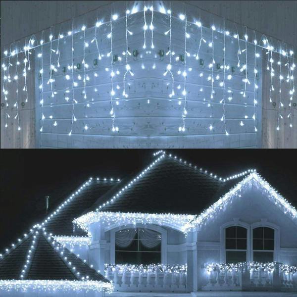 Cool White and Blue Icicle Lights with 8 Modes, Timer and Outdoor Protection – 480 to 1200 LED Options image 1