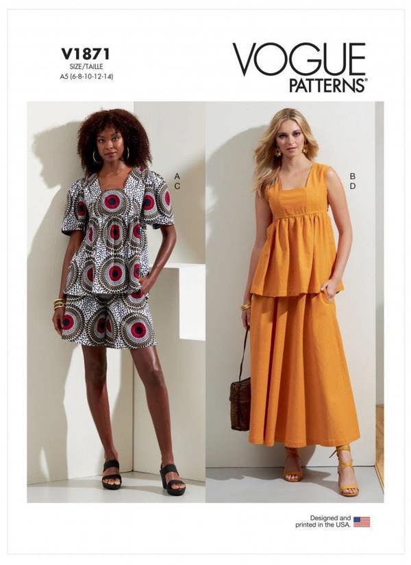 Vogue Sewing Pattern 1871, Tops, Shorts, Skirts for Women, A5 (6-8-10-12-14) - Easy