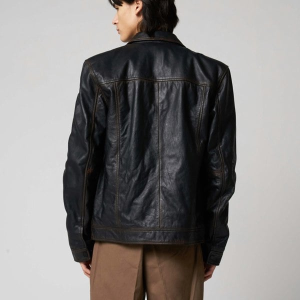 Barneys Originals Men's Washed Leather Harrington Jacket