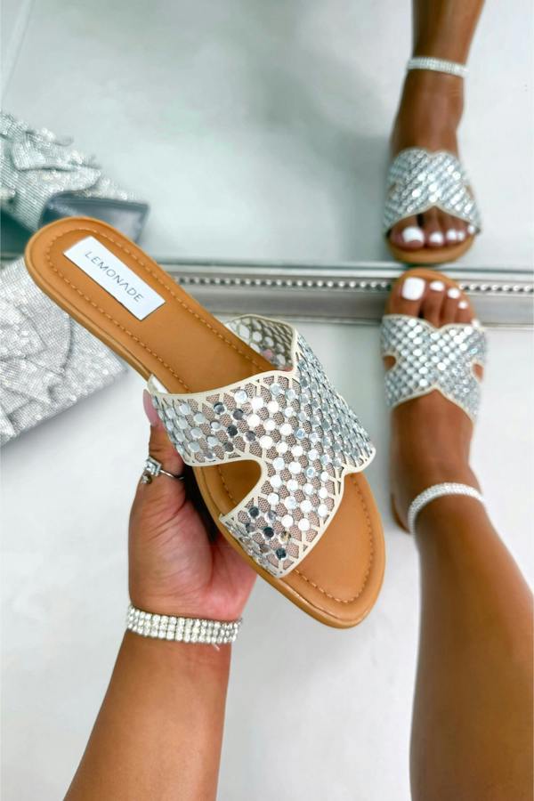 Love Lemonade Crystal Luxe Link Sliders Nude