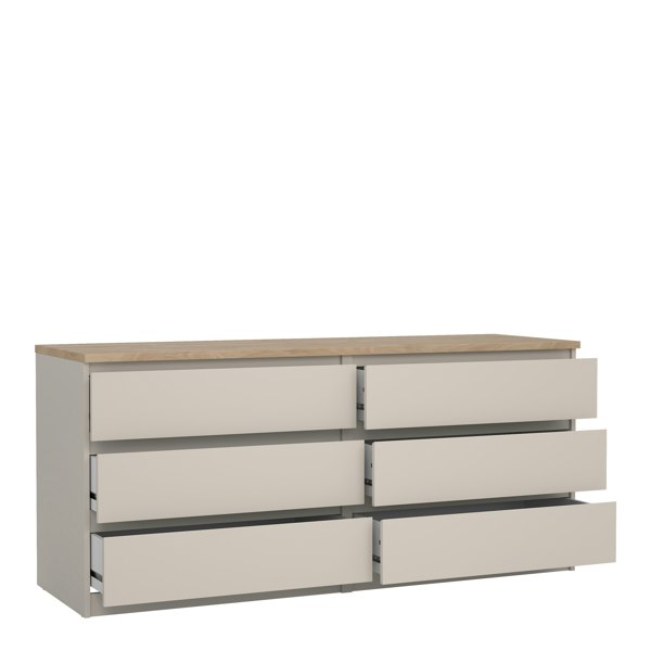 Furniture To Go Naia Wide Chest of 6 Drawers (3+3) in Cashmere Jackson Hickory