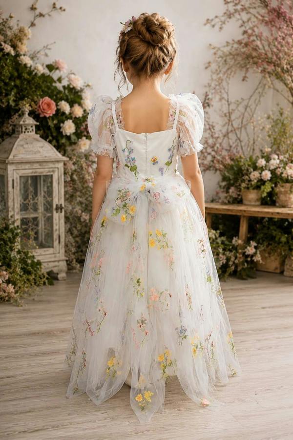 UK Flower Girl Boutique Enchanted Forget Me Not Dress - White