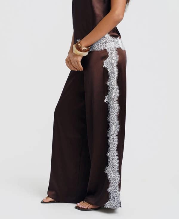 Needs No Label Brown Satin Lace Mix Trousers