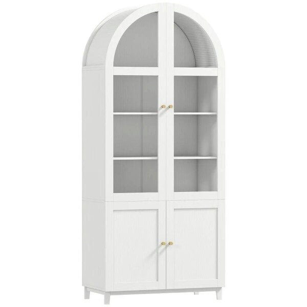 180cm Tall Kitchen Cupboard, Storage Cabinet with Adjustable Shelves, Acrylic Doors for Living Room, Dining Room, White