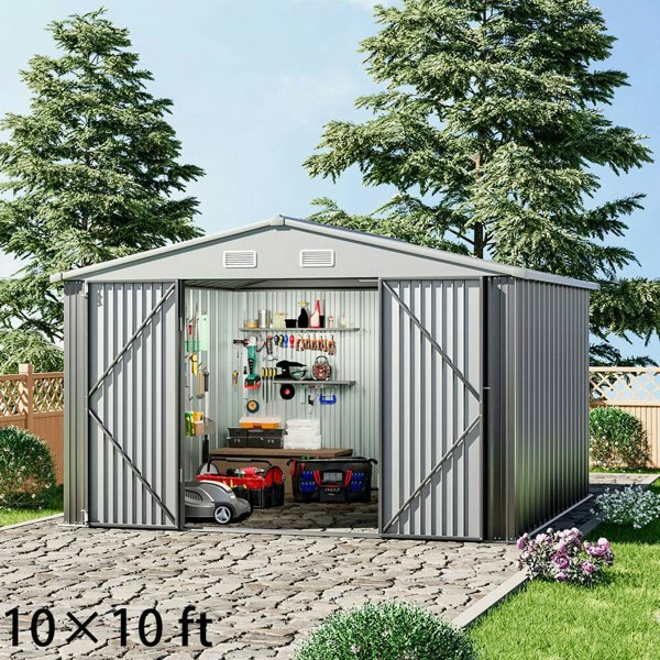 10×8ft/ 10×10ft/ 10×12ft Metal Outdoor Garden Storage Shed Motorcycle Sheds with Lockable Garden Sheds Living and Home 10×10ft 