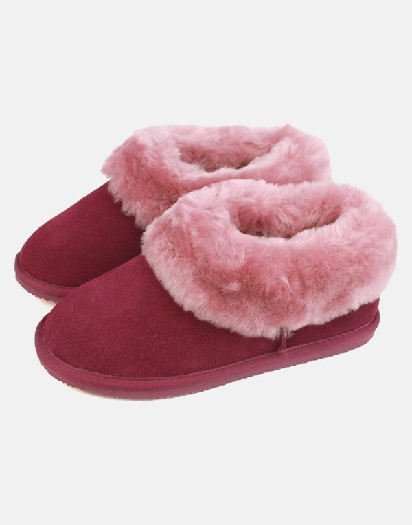 Women's Heather Sheepskin and Suede Slipper Boots – Wine - British Boxers