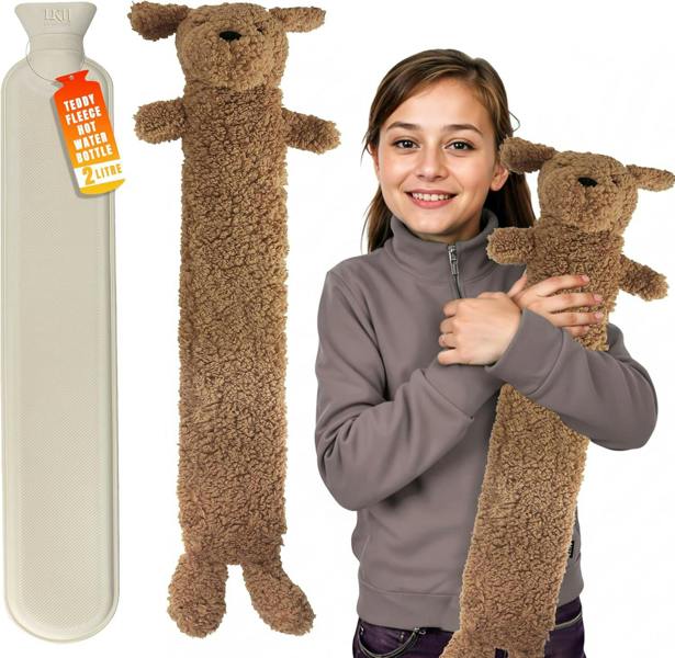 LKH HOME COLLECTION Long Hot Water Bottle With Cover 2L Removable Washable Sherpa Cover, Anti-Leak Stopper & Double Ribbed