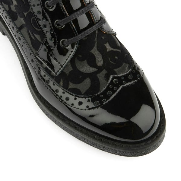 Embassy London Hatter - Black Floral - Women's zip up and lace up ankle boot with brogue styling