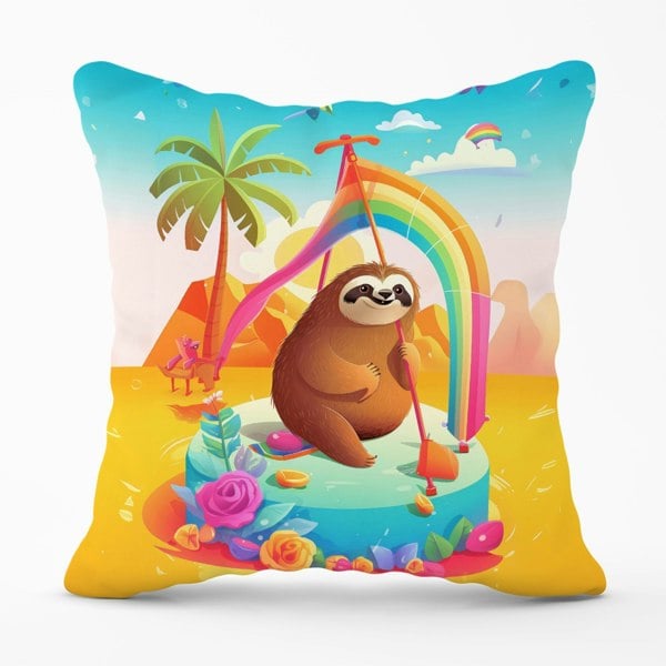 Warren Reed Sloth On A Beach Holiday Cushions