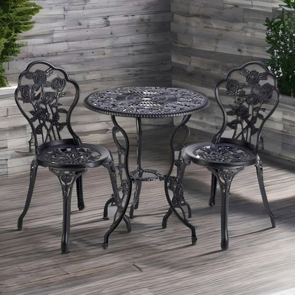 Rafaelo Mobilia Set of 3 Cast Iron Bistro Table And Chair