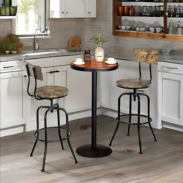 Rafaelo Mobilia Set Of 2 Adjustable Swivel Stools With Backrest & Footrest